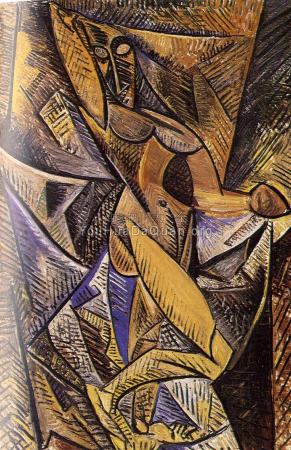 有装饰布背景的裸女 - 巴勃罗·毕加索